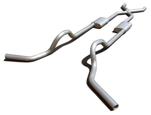 Crossmember Back w/X-Pipe Exhaust System 67-74 GM Split Rear Dual Exit 2.5 in Intermediate And Tail Pipe Race Pro Muffler/Hdw Incl Tip Not Incl Natural Finish 409 Stainless Steel Pypes Exhaust