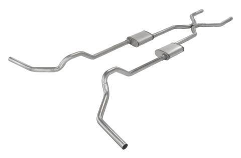 1975-1987 GM C15 Truck 2.5 Inch Crossmember Back With H-Bomb H-Pipe Exhaust System Includes Catalytic Converters 409 Stainless Race Pro Mufflers Pypes Performance Exhaust