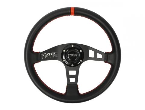 Flat Leather Steering Wheel 13 Inch Diameter Red PRP Seats
