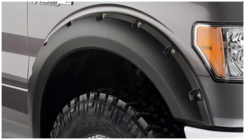 Black Pocket/Rivet Style Smooth Finish Front Fender Flares For 2008-2010 Ford F250/F350 Super Duty Bushwacker