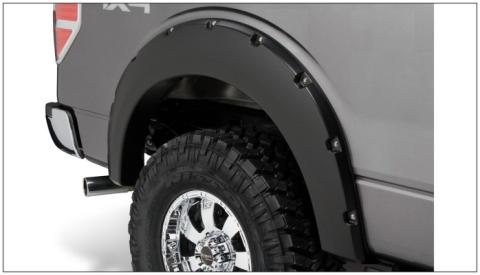 Black Pocket/Rivet Style Smooth Finish Rear Fender Flares For 2009-2014 Ford F150 (Excludes Raptor) Bushwacker