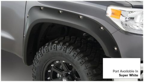 Pocket/Rivet Style Color Matched Super White 4-Piece Fender Flare Set For 2017-2021 Toyota Tundra, Must Remove Mudflaps Bushwacker