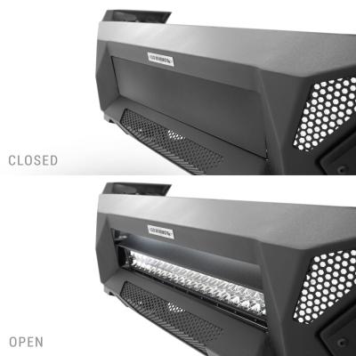 Element Front Bumper with Power Actuated Hide Away Light Bar Mount Textured Black 2019-2024 Ram 1500 Go Rhino
