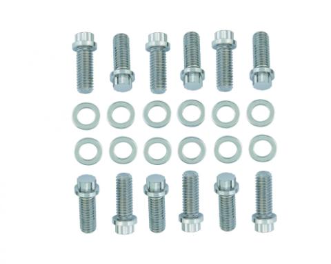 Intake Manifold Bolt Set Chrome 12-Point Fits 1955-1986 Chevrolet 265-400 Gen I Small Block, Grade 8 Mr Gasket