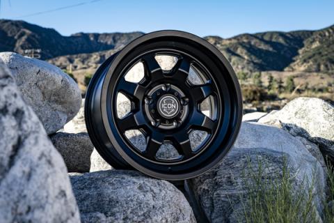 Nuevo 17 X 8.5 / 5 X 150 25MM Offset 5.75 Inch Back Space Satin Black, ICON Alloys