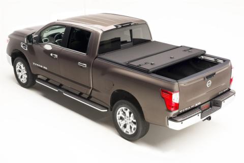 Solid Fold 2.0 Tonneau Cover Black Textured Paint 2017-2020 Nissan Titan 8' 2 inch Bed with Utili-Track System Extang
