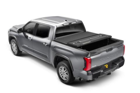 Solid Fold ALX Tonneau Cover Black Textured Paint 2014-2021 Toyota Tundra 5' 7 inch Bed without Deck Rail System without Trail Special Edition Storage Boxes Extang