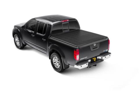 Trifecta 2.0 Tonneau Cover Black Leather Grained Fabric 2005-2021 Nissan Frontier 4' 11 inch Bed Bed with Factory Bed Rail Caps Extang
