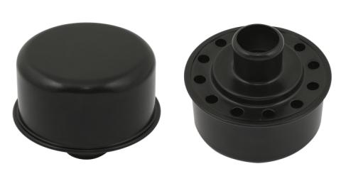 Push-On Breather Flat Black Fits 1.22 Inch Diameter Valve Cover Holes. Replaces GM Breather 6421868 On Late 65-67 GM Big Block Mr Gasket