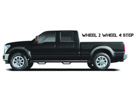 Nerf Step Bar Wheel-to-Wheel without Bed Access (2 Steps per Side) 3 Inch Main Tube Diameter 2015-2025 Ford F-150 5 Foot 7 Inch SuperCrew Gloss Black NFab