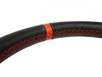 Flat Leather Steering Wheel 13 Inch Diameter Red PRP Seats